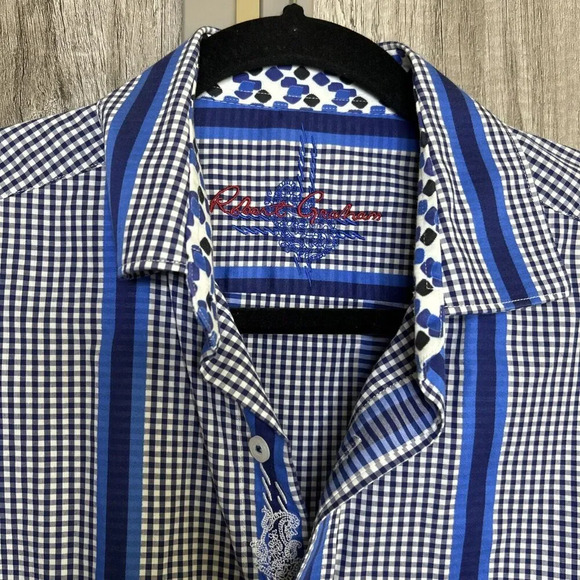 Robert Graham Mens Button Down Shirt Checkered Striped Preppy Size S - Picture 2 of 9